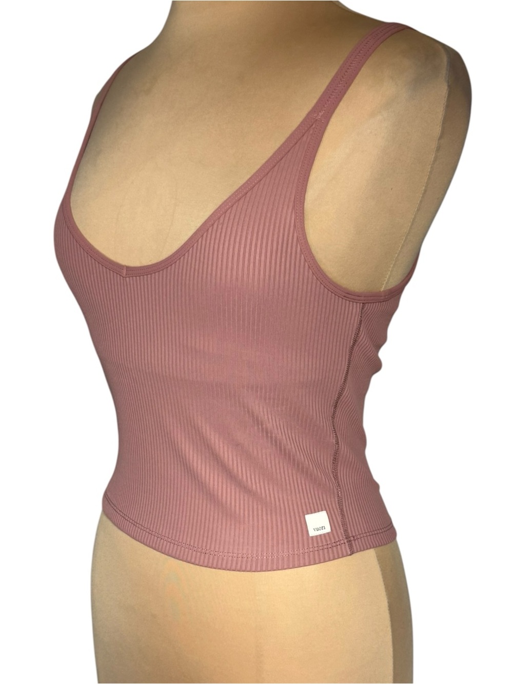 Vuori Rib Crop Tank Women’s Dusty Rose Mauve Criss Cross Yoga Top Size Medium - Picture 3 of 8